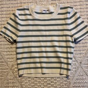 Double Zero Green and White Striped Crop Top